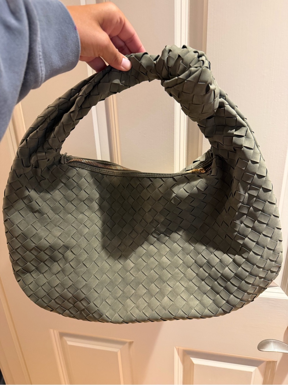 Woven Olive Green Shoulder Hobo Bag